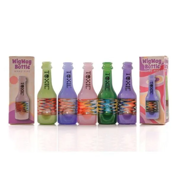 MKGlass TXH12 Toxic Wigwag Bottle 4″ Glass Hand Pipe